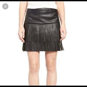 Fringe Faux Leather Skirt NWT